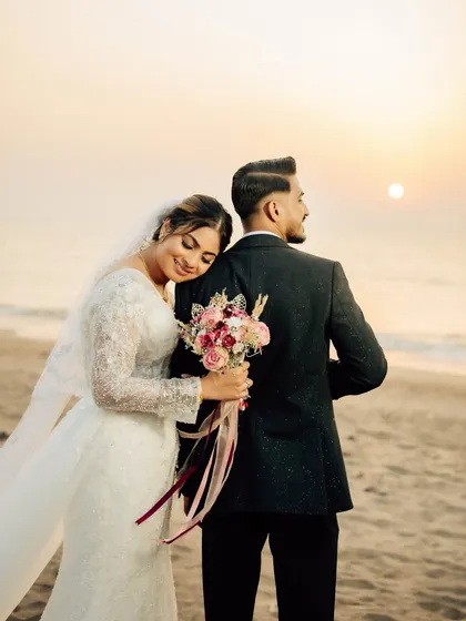 A truly magical moment captured at sunset. For this beautiful bride from Dubai, we created a soft, romantic look for her Catholic wedding. This photo embodies the timeless elegance I strive for in my work.