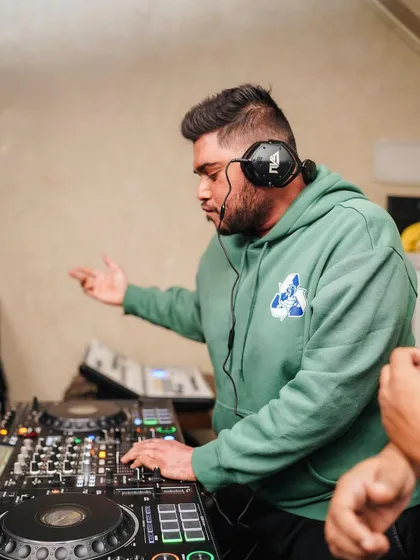 Guiding the mix with a steady hand.