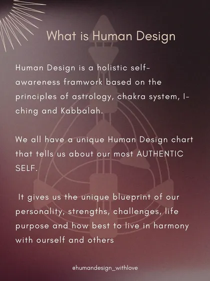 What is Human Design? This graphic explains the holistic self-awareness framework that combines astrology, the chakra system, I-ching, and Kabbalah to reveal your most authentic self.