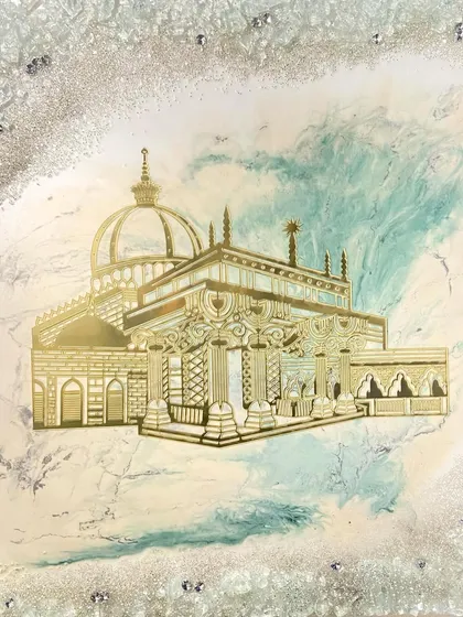 A serene and sophisticated resin piece depicting the Hazrat Khwaja Moinuddin Chishti Dargah in Ajmer. The soft hues, golden details, and intricate artistry are designed to bring a sense of peace to any space.