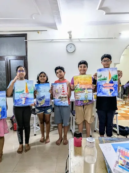 A wonderful collection of seascape paintings from our students. Each artist has captured the scene with their own unique style and color palette.