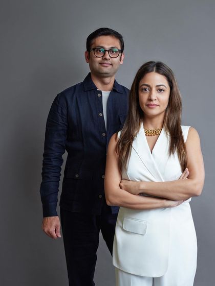 A portrait of us, Farah and Dhaval, from the Livingetc India feature. Our partnership is a blend of different styles that come together to create something unique.