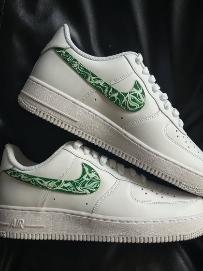 Another pair shot of the green paisley custom sneakers.