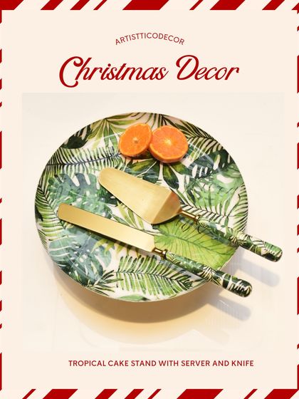 Who says tropical can't be festive? This tropical cake stand with a matching server and knife adds a fun, unexpected pop of green to your Christmas dessert table.