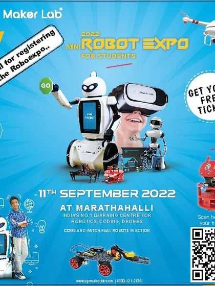 This poster was the final call for our 2022 Mini Robot Expo in Marathahalli. These events are a fantastic opportunity for students to see real robots in action and get inspired.