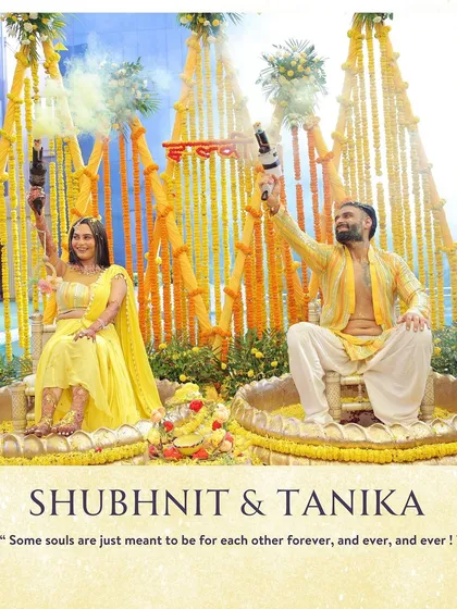We love bringing a modern, fun twist to traditional ceremonies. Here, the couple celebrates their Haldi with playful smoke guns, creating a high energy, unforgettable shot that perfectly captures their personalities.