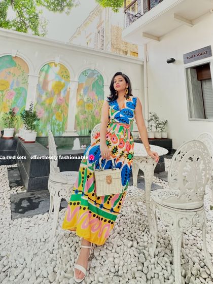 Co-ord sets are effortlessly fashionable. This vibrant, fruity-print co-ord set is perfect for a vacation or a summer brunch at a pretty cafe.