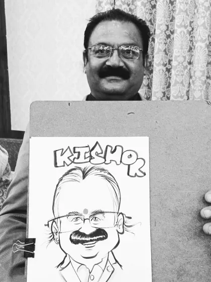 The joy of receiving a personalized sketch is universal. This guest's smile says it all.