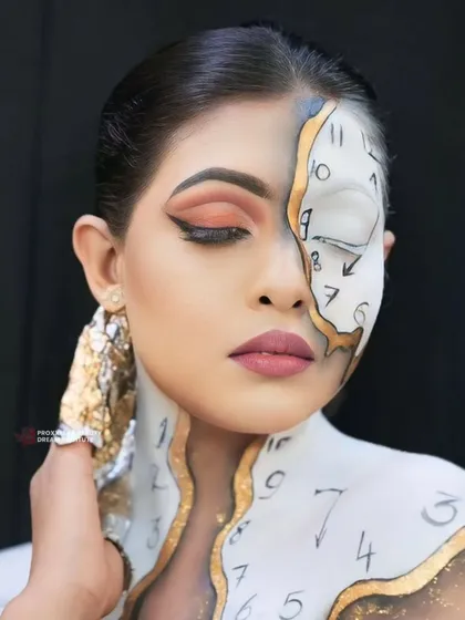 A final shot of this creative masterpiece. This look is perfect for a high-fashion editorial or a conceptual photoshoot.