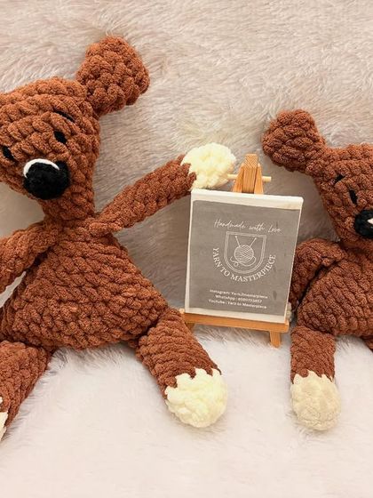 A plush version of Mr. Bean's teddy, made with extra soft and cuddly velvety yarn. This version is especially huggable.