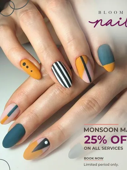Another look at this unique matte abstract nail art. I love playing with different colors and geometric shapes.