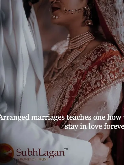 A bride and groom in a gentle embrace, their traditional attire rich with detail. We believe arranged marriages teach one how to stay in love forever.