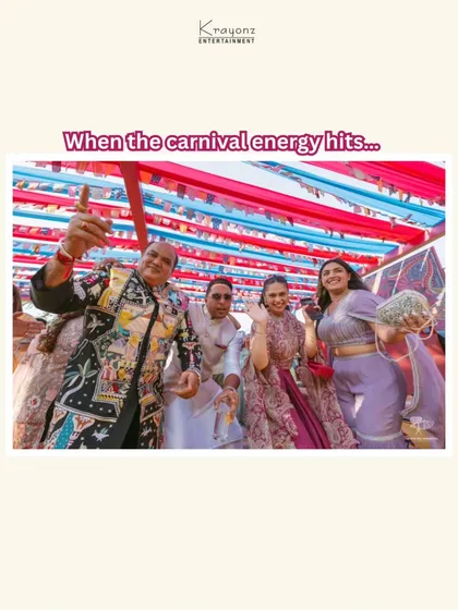 When the carnival energy hits, everyone gets on their feet to dance. This photo captures the infectious joy of the guests at the celebration.