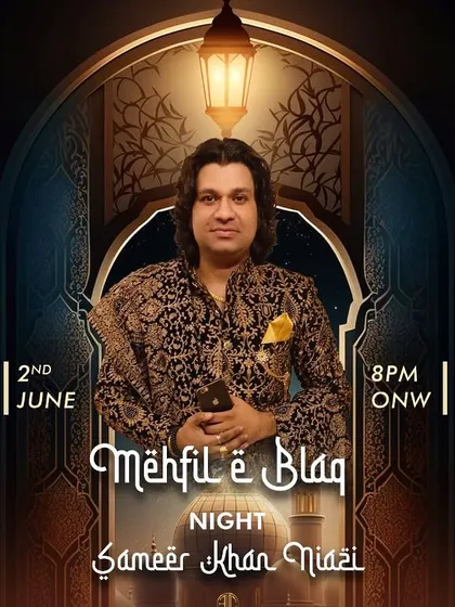 A poster for a 'Mehfil-e-Bilaq' night. The beautiful design captures the essence of the Sufi evenings we create.