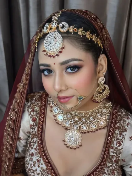 A direct and captivating portrait of the bride. Her eyes are the focus, with bold liner and lashes that make a statement against her soft skin.