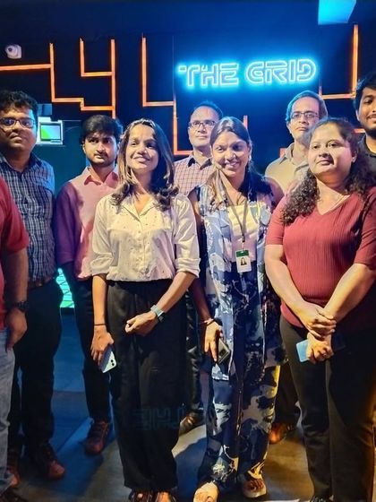 Another happy corporate team enjoying their day out at The Grid. Our neon-lit environment provides a cool backdrop for group photos and lasting memories.