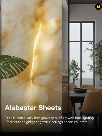 Alabaster sheets offer translucent luxury that glows beautifully with backlighting. They are perfect for creating a stunning highlight on walls, ceilings, or bar counters, adding a warm and sophisticated ambiance.