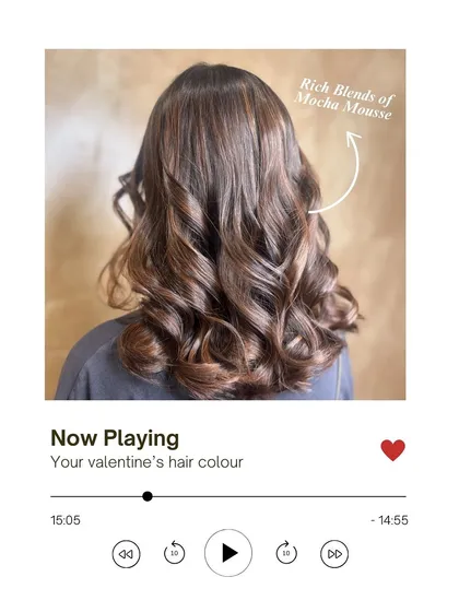 Now playing: your Valentine's hair colour. While nails are my specialty, a complete look includes gorgeous hair. This rich blend of mocha mousse is the perfect complement to any romantic manicure.