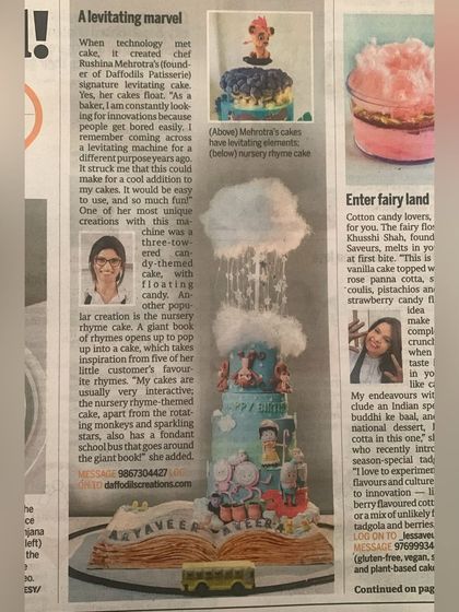 A proud moment for me and my team, being featured in Mid-Day for our innovative levitating and kinetic cakes. It's wonderful to see our hard work and creativity recognized in the media.