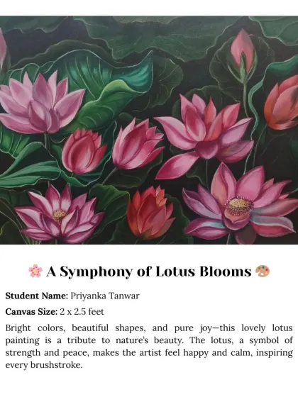 Created by our student Priyanka, this beautiful lotus canvas shows the joy that comes from our hobby courses. It’s a perfect example of how we help you create art that brings peace and inspiration.