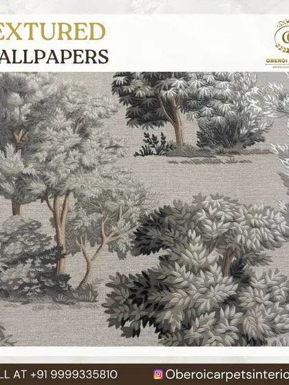 A full, high-quality image of the textured wallpaper with a forest design, perfect for creating a calm and natural ambiance.