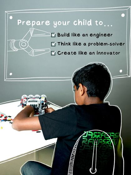 Prepare your child to build like an engineer, think like a problem-solver, and create like an innovator. This image outlines the core skills we aim to develop in every student.