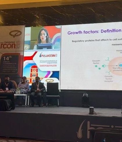 Explaining the science behind hair restoration is something I am passionate about. Here, I am defining growth factors and their role as chemical messengers in hair regeneration during my talk.