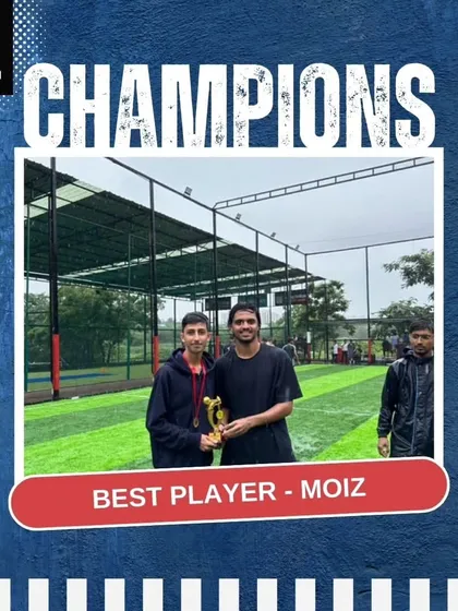 **Best Player, Pune Cup:** Our player Moiz receiving the Best Player of the Tournament award at the Pune Cup. We nurture standout individual talent within a strong team framework.
