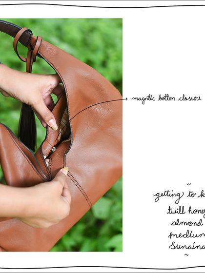 The magnetic button closure on the Medium Sunaina is strong and easy to use, ensuring your belongings are secure.