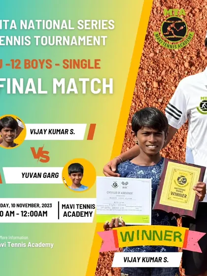 The winner of the U-12 Boys' Singles Final Match at the AITA National Series. Our tournaments attract top junior talent, ensuring a high level of competition for all participants.