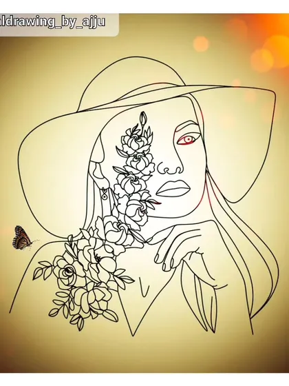 My floral line art with a warm, glowing background and a butterfly detail. The background adds a magical touch to the simple and elegant drawing.