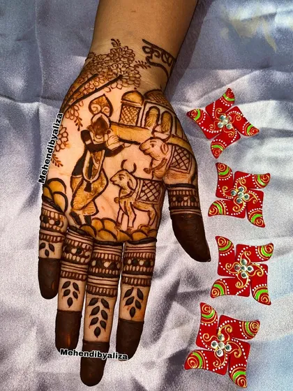 A Janmashtami special design featuring Lord Krishna with a cow. A beautiful way to celebrate the birth of Krishna.