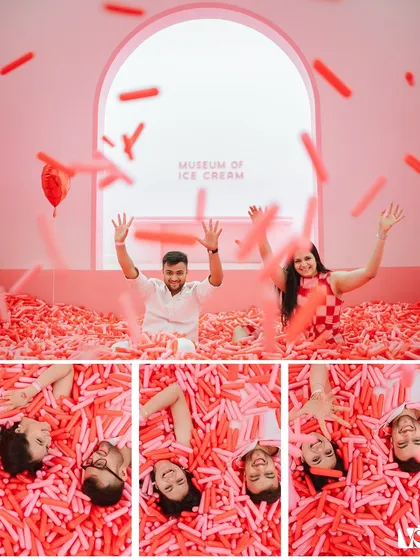 Pure, uninhibited joy in a sprinkle pool at the Museum of Ice Cream. This collage captures the playful, fun-loving side of our 'unposed' philosophy, where authentic laughter makes the best photograph.