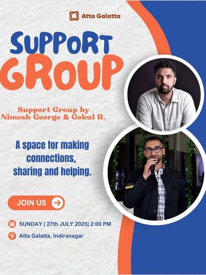 Poster for a support group on loneliness, led by psychologists Nimesh George and Gokul R.