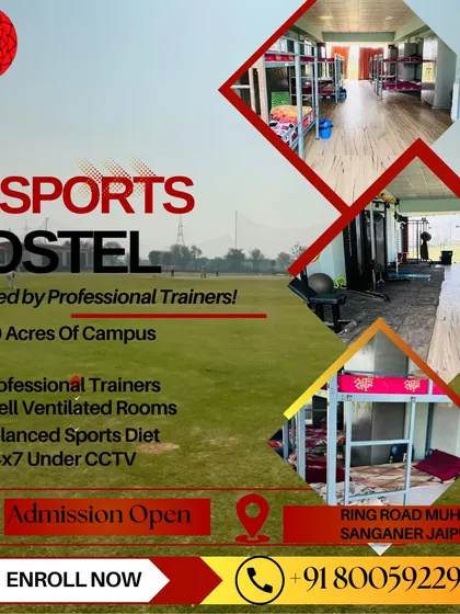 We are proud to be Jaipur's first residential cricket academy. This graphic shows what we offer: a 10-acre campus with professional trainers, secure and well-ventilated hostel rooms, and a balanced sports diet, all under 24/7 CCTV surveillance so you can focus completely on your game.