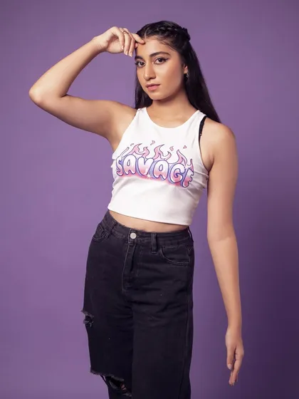 A dynamic pose that adds a bit of attitude. Great for a youthful, fashion-forward brand.