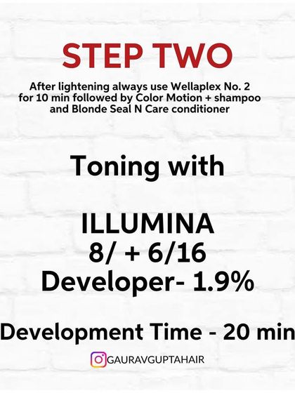 The second step is toning with Illumina color. I share the exact formula and developer I used to get this luscious caramel shade.