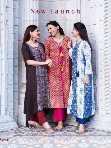 This image for 'Ek By Ekta' showcases a new launch of ethnic wear. I grouped the models to highlight the variety in prints and silhouettes within the collection.
