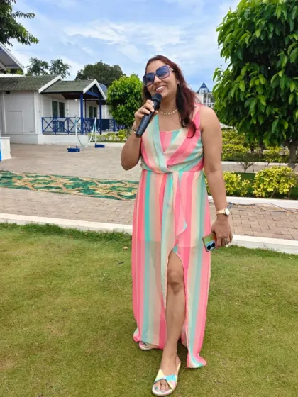 Creating my own vibe at an outdoor family get-together. This colorful, breezy dress was perfect for a fun day out in the sun.
