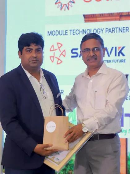 Receiving an award at Suryacon Delhi 2025, a recognition of my team's efforts to lead in solar technology and innovation.