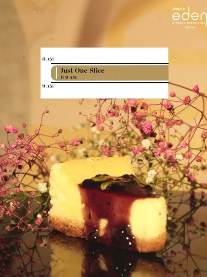 Just one slice. Our classic Blueberry Cheesecake, beautifully presented and ready to solve any dessert deficiency.