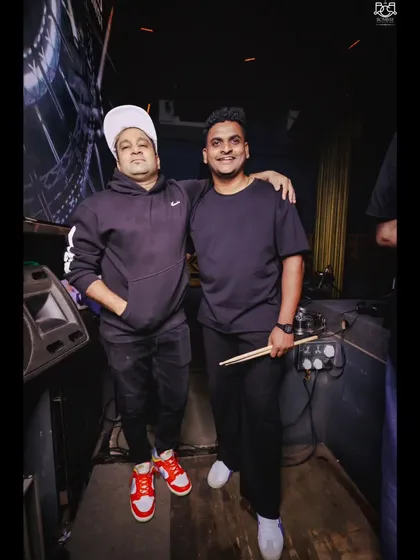 Me and my partner in rhythm, ready to take the stage. This is the team that delivers the unique Tribal Brothers sound, combining my DJ skills with his expert percussion.