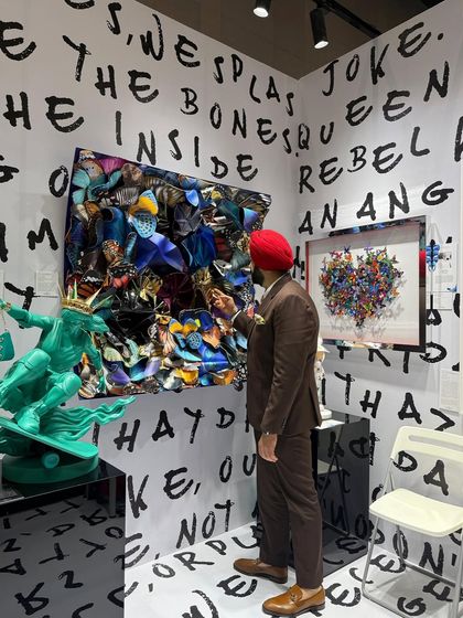 My work on display at the Design Conclave in the Designera gallery booth, surrounded by a vibrant, pop-art inspired setting.