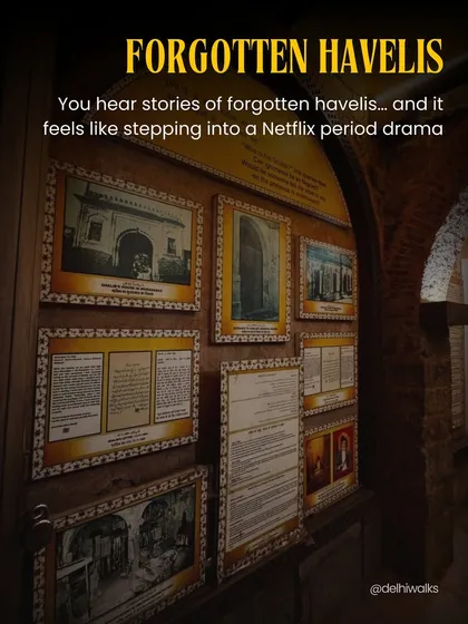 Hearing stories of forgotten havelis feels like stepping into a period drama. This image shows a display of historical documents and photos inside one such mansion.