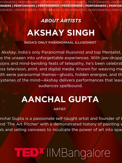 A closer look at my bio for the TEDx IIM Bangalore event, highlighting my unique focus as India's only Paranormal Illusionist.