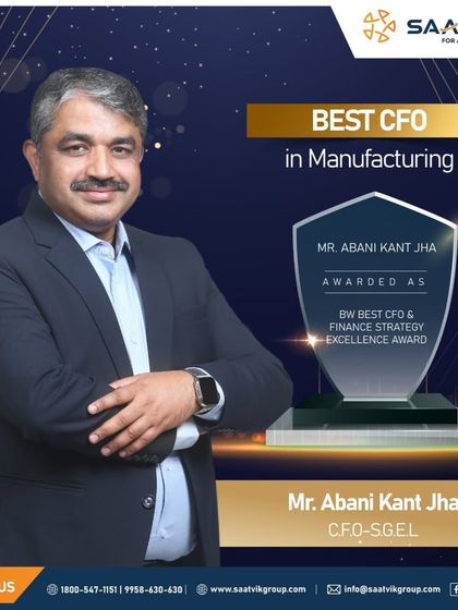 Our Group CFO, Mr. Abani Kant Jha, was awarded 'Best CFO in Manufacturing'. This honor recognizes his visionary leadership in building a future-ready financial ecosystem at our company.