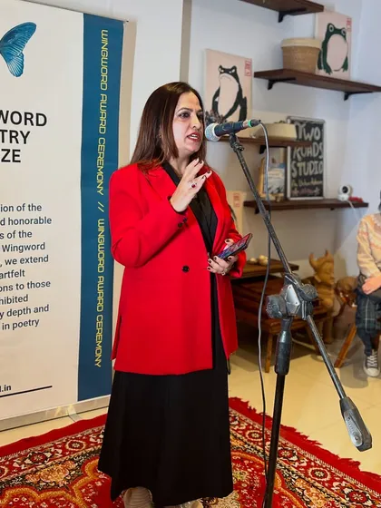 Our chief guest addressing the audience at the Wingword Poetry Prize award ceremony. These events are a celebration of the vibrant Indian poetry community.