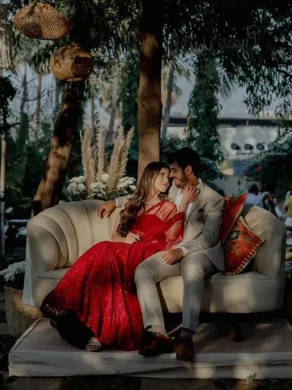 This is the kind of romantic, rustic-chic ambiance I love to create for engagement parties. Set under the trees with warm string lights, we designed a cozy and intimate space for the couple to celebrate their love story with their closest friends and family.