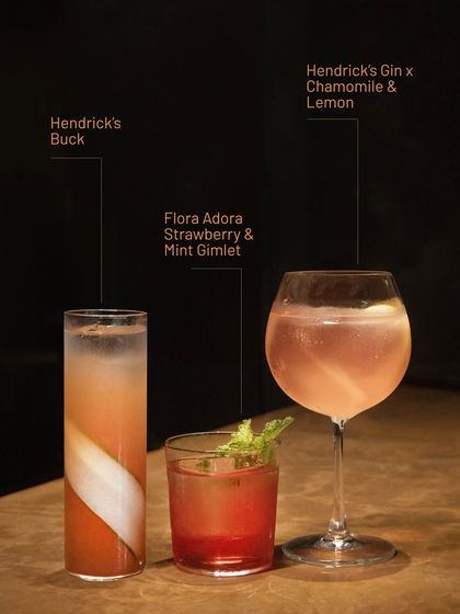A lineup from our Hendrick's Gin menu. From a classic Buck to a Flora Adora Gimlet, each drink highlights the fresh, botanical character of the gin.