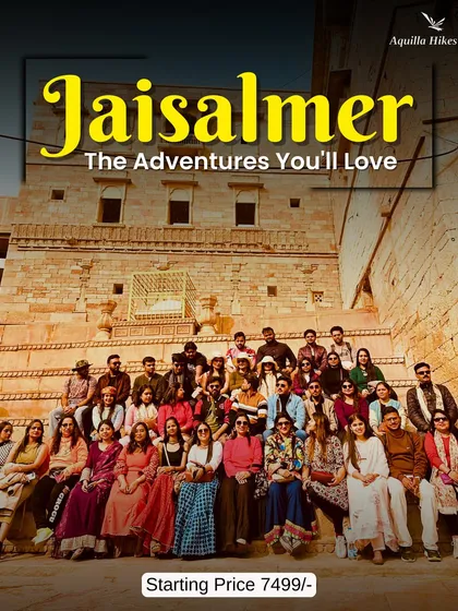 This poster for our Jaisalmer trip shows a large group enjoying the view from the fort, giving you a glimpse of the fun and community you'll be a part of.